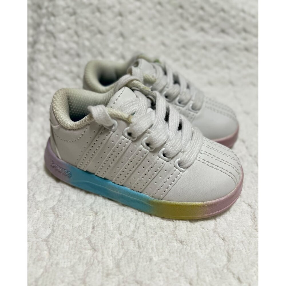 K-Swiss Infants Sneakers Size 5 White With Rainbow Gradient Sole